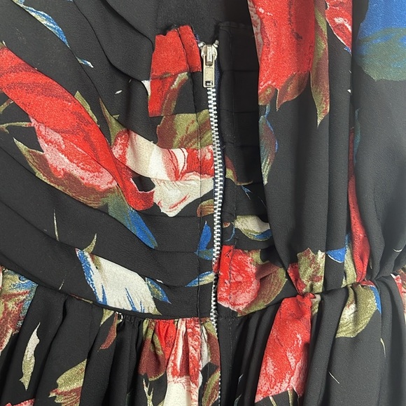 Unique Vintage Black Floral Roses One Shoulder Pinup Retro Dress Size Small - Picture 7 of 8